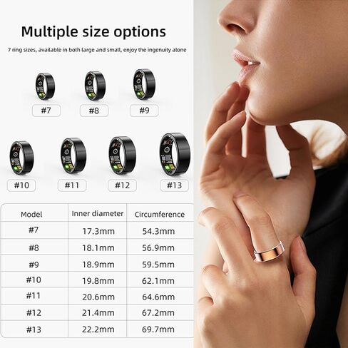 HitTopss Smart Ring, Ultra Thin Fitness Tracking Smart Ring with Calories/Heart Rate/Blood Oxygen/Sleep Monitoring, 5ATM Waterproof, No APP Subscription (Silver,Ultra Thin-9#) in Kuwait