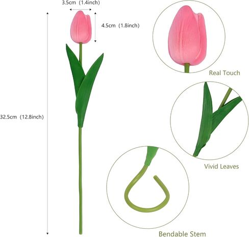 VaryFloral 10 قطع زهور التوليب الوردية زهور صناعية من البولي يوريثان زهور التوليب الاصطناعية التي تعمل باللمس الحقيقي وجذع واحد مزيف من زهور التوليب الربيعية باقة من الزهور لتزيين المنزل والحفلات المركزية وهدايا الزفاف in Saudi Arabia