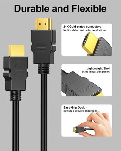 4K HDMI Cable 6FT 2-Pack, High Speed HDMI Cable Shielded Cord for Gaming Monitor Support 4K@60Hz, 2K@120Hz, Ethernet, HDR, 3D, ARC Compatible with Roku TV, Laptop, Monitor, PS5, Xbox, Blu-ray, HDTV in Saudi Arabia