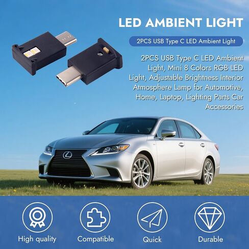 Mini USB LED Light 2 Pcs Type C LED Night Lamp Universal Atmosphere Smart Night Lamp Adjustable 7 Colors Dynamic Gradient Brightness Suitable for Car Interior Home Laptop Gaming Setup in Saudi Arabia