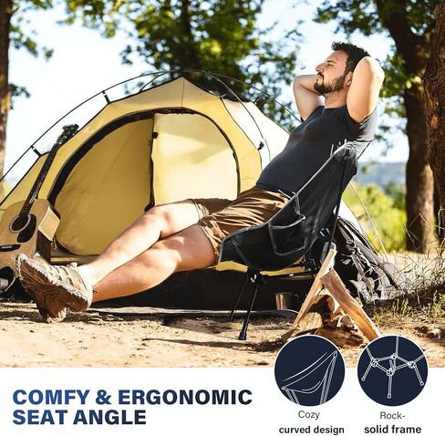 كراسي التخييم القابلة للطي ، كرسي على الظهر خفيفة الوزن في تصميم مدمج للمخيم ، الشاطئ ، المشي لمسافات طويلة ، في الهواء الطلق ، الأسود in Kuwait