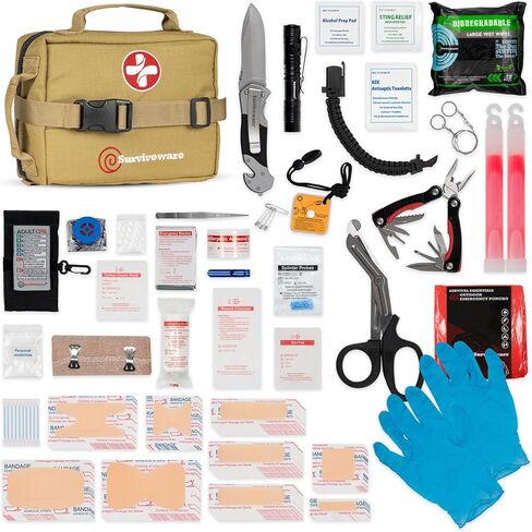 Surviveware 119 PCS شاملة لمجموعة الإسعافات الأولية للبقاء على قيد الحياة - طقم الطوارئ الطبية لمعدات التخييم ، والضروريات المنزلية والطوارئ الخارجية - HSA & FSA مجموعة البقاء المؤهلة in Kuwait