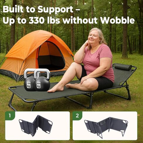 سرير التخييم المحمول للبالغين مع مرتبة قابلة للإزالة ، وطبقة مزدوجة 1200d 330 رطل من سرير الرفاهية ، وسرير التخييم الثقيل مع وسادة ، وتكوين 4 موضع للنوم (الأزرق) in Kuwait