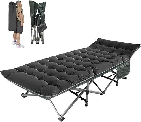 Camping Folding Cot with Mattress for Adults with 600lbs Max Load, Heavy Duty 28" Wide Portable Sleeping Camp Cot with Carry Bag for Home, Office, Travel - Black in Saudi Arabia