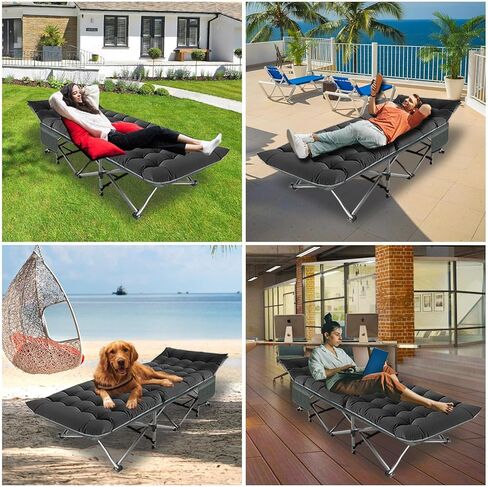 Camping Folding Cot with Mattress for Adults with 600lbs Max Load, Heavy Duty 28" Wide Portable Sleeping Camp Cot with Carry Bag for Home, Office, Travel - Black in Saudi Arabia
