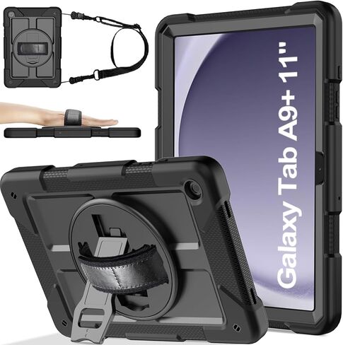 Bmouo لـ Samsung Galaxy Tab A9+ Plus Case 11 "2023 (SM-X210/X216/X218) ، Tablaxy Galaxy Tab A9 مع حزام دوار/حزام يدوي/كتف ، أسود in Saudi Arabia