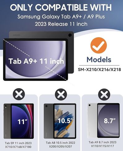 Bmouo لـ Samsung Galaxy Tab A9+ Plus Case 11 "2023 (SM-X210/X216/X218) ، Tablaxy Galaxy Tab A9 مع حزام دوار/حزام يدوي/كتف ، أسود in Saudi Arabia