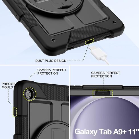 Bmouo لـ Samsung Galaxy Tab A9+ Plus Case 11 "2023 (SM-X210/X216/X218) ، Tablaxy Galaxy Tab A9 مع حزام دوار/حزام يدوي/كتف ، أسود in Saudi Arabia
