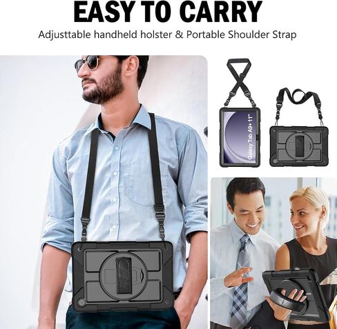 Bmouo لـ Samsung Galaxy Tab A9+ Plus Case 11 "2023 (SM-X210/X216/X218) ، Tablaxy Galaxy Tab A9 مع حزام دوار/حزام يدوي/كتف ، أسود in Saudi Arabia