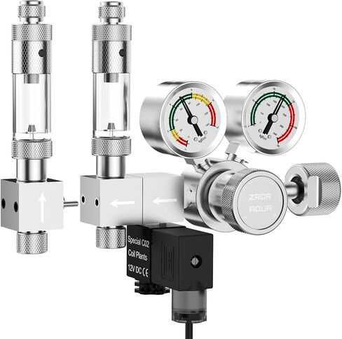 ZRDR CO2 Regulator Aquarium 12V DC CO2 Solenoid Pressure Adjustable with Big Dual Gauge Display, Bubble Counter with Check Valve, Aquarium Co2 Kit Fits Standard US Tanks CGA320 CO2 Cylinder. in Kuwait