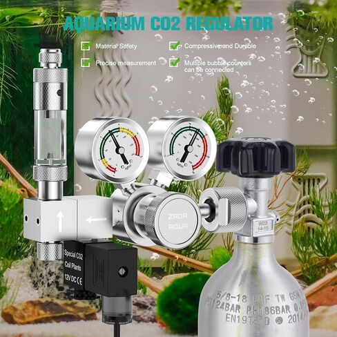 ZRDR CO2 Regulator Aquarium 12V DC CO2 Solenoid Pressure Adjustable with Big Dual Gauge Display, Bubble Counter with Check Valve, Aquarium Co2 Kit Fits Standard US Tanks CGA320 CO2 Cylinder. in Kuwait