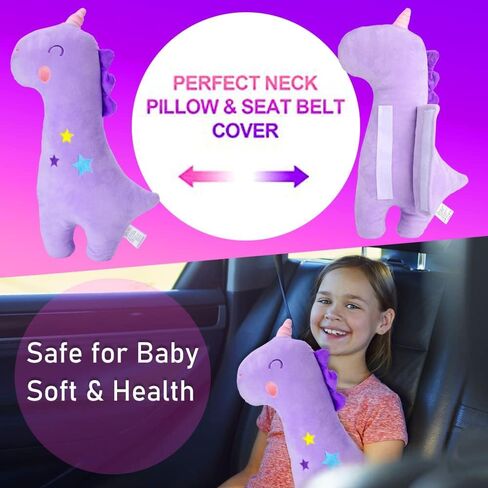 Barelove Seat Belt Cover Pillow for Kids, Car Seatbelt Cushion Shoulder Neck Support Protector Pad, Soft Stuffed Travel Vehicle Safety Belts Strap Pillow for Child Headrest, Christmas Gifts (Dinosaur) in Kuwait