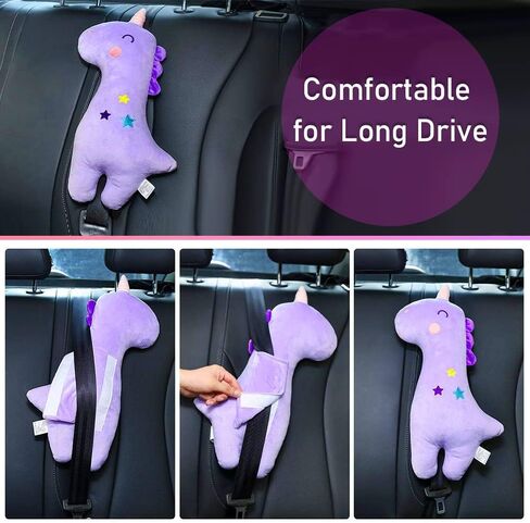 Barelove Seat Belt Cover Pillow for Kids, Car Seatbelt Cushion Shoulder Neck Support Protector Pad, Soft Stuffed Travel Vehicle Safety Belts Strap Pillow for Child Headrest, Christmas Gifts (Dinosaur) in Kuwait