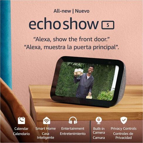 Echo Show 5 (3rd Gen ، 2023 release) | عرض ذكي مع باس أعمق وصوت أوضح | النسخة الدولية مع محول الطاقة في الاتحاد الأوروبي | فحم in Saudi Arabia