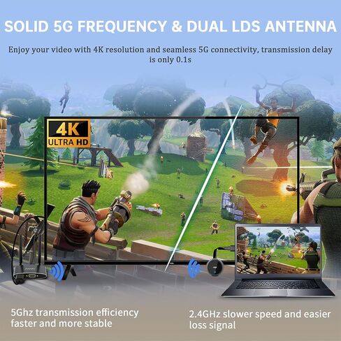 Timbootech HDMI Wireless Transmitter and Receiver 4K ، شاشات مزدوجة HDMI & VGA Live Casting 5G فيديو/صوت للكمبيوتر المحمول ، صندوق الكابل ، الكاميرا ، Blu-ray ، الهاتف ، NetFix لمراقبة ، Projector ، HDTV 165ft/50m in Kuwait