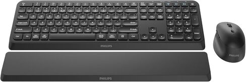 PHILIPS Bluetooth Keyboard and Mouse Combo - Bluetooth 2.4Ghz Wireless Keyboard and Mouse,Ergonomic Design with Palm Rest,3-Device Connectivity, 5 DPI Mouse, Long Battery for Office & Home -Black in Saudi Arabia