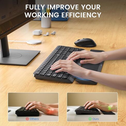 PHILIPS Bluetooth Keyboard and Mouse Combo - Bluetooth 2.4Ghz Wireless Keyboard and Mouse,Ergonomic Design with Palm Rest,3-Device Connectivity, 5 DPI Mouse, Long Battery for Office & Home -Black in Saudi Arabia
