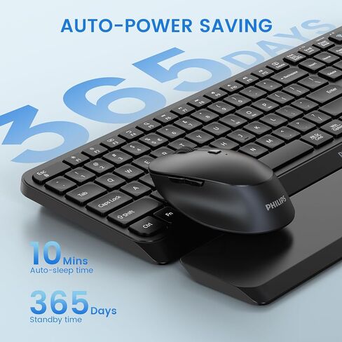 PHILIPS Bluetooth Keyboard and Mouse Combo - Bluetooth 2.4Ghz Wireless Keyboard and Mouse,Ergonomic Design with Palm Rest,3-Device Connectivity, 5 DPI Mouse, Long Battery for Office & Home -Black in Saudi Arabia