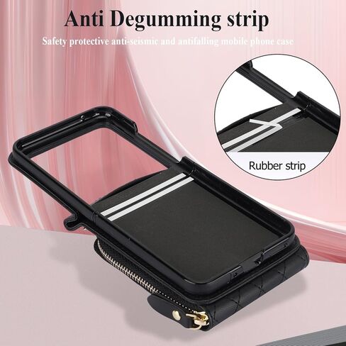 بالنسبة إلى Samsung Galaxy Z Flip 7 Case مع حامل البطاقة مع حافظة محفظة من 8 بطاقات مع حزام قابلة للانفصال عبر الحبل لينة بو للنساء- الأسود in Kuwait