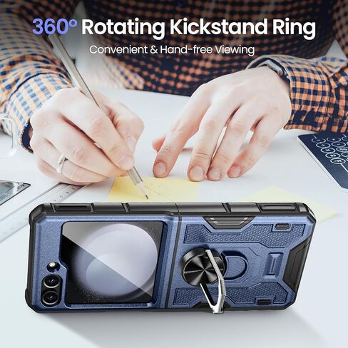 خضار لـ Galaxy Z Flip 5 Case ، Samsung Z Flip 5 Case مع حامي الشاشة وحماية المفصلات ، و 360 درجة كيكستاند حلقة ، وغطاء واقية من جسم كامل لـ Samsung Flip 5 2023 - Navy Blue in Kuwait