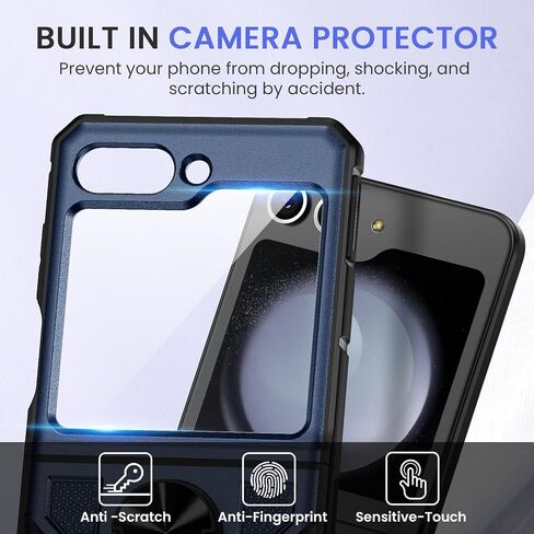 خضار لـ Galaxy Z Flip 5 Case ، Samsung Z Flip 5 Case مع حامي الشاشة وحماية المفصلات ، و 360 درجة كيكستاند حلقة ، وغطاء واقية من جسم كامل لـ Samsung Flip 5 2023 - Navy Blue in Kuwait