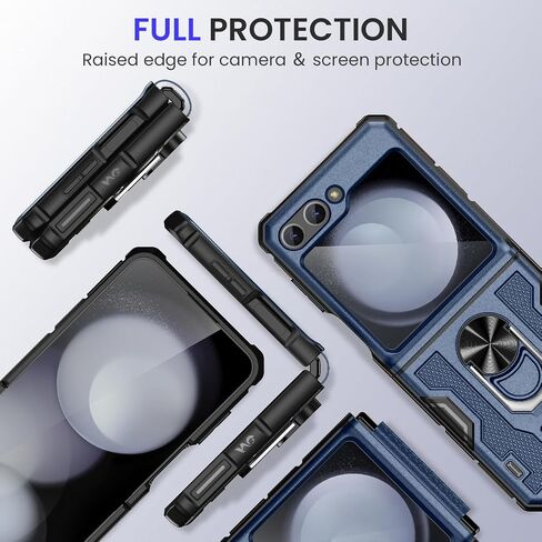 خضار لـ Galaxy Z Flip 5 Case ، Samsung Z Flip 5 Case مع حامي الشاشة وحماية المفصلات ، و 360 درجة كيكستاند حلقة ، وغطاء واقية من جسم كامل لـ Samsung Flip 5 2023 - Navy Blue in Kuwait