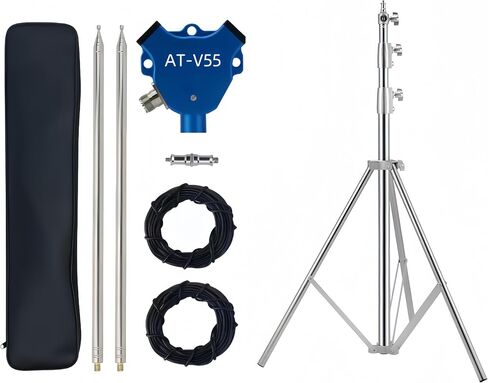 AT-V55 Portable HF/VHF/UHF Antenna Kit with Tripod, Covers 7–430MHz, Inverted-V Design, Includes Adjustable Support Stand for Field Setup and Emergency Ham Radio Use in Kuwait
