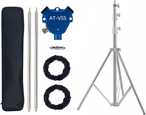 AT-V55 Portable HF/VHF/UHF Antenna Kit with Tripod, Covers 7–430MHz, Inverted-V Design, Includes Adjustable Support Stand for Field Setup and Emergency Ham Radio Use in Kuwait