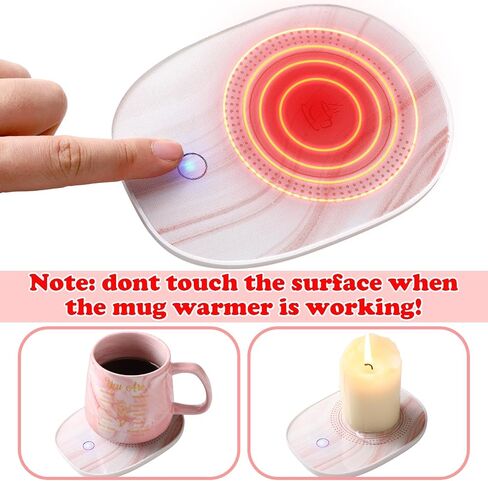 Nitial Christian Gifts Bible Verse Coffee Warmer with Mug Set for Women Pink Marble Mug Warming Plate Birthday Gift Christmas Graduation Gifts for Coworker Volunteer Teacher in Saudi Arabia