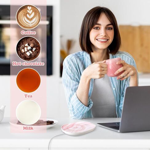 Nitial Christian Gifts Bible Verse Coffee Warmer with Mug Set for Women Pink Marble Mug Warming Plate Birthday Gift Christmas Graduation Gifts for Coworker Volunteer Teacher in Saudi Arabia