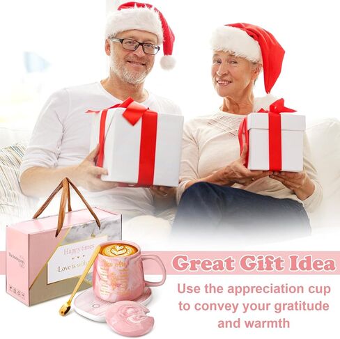 Nitial Christian Gifts Bible Verse Coffee Warmer with Mug Set for Women Pink Marble Mug Warming Plate Birthday Gift Christmas Graduation Gifts for Coworker Volunteer Teacher in Saudi Arabia