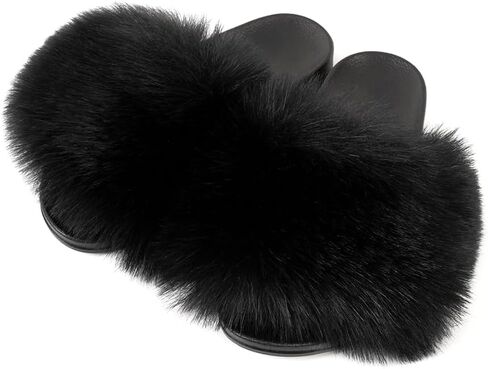 FUNKYMONKEY Womens Fuzzy Slides, Cozy Faux Fur Sandals for Casual Wear | Soft Plush Slip-On with Comfortable Synthesis Rubber Sole, All Season Indoor & Outdoor Slippers for Home or Casual Daily Wear in Saudi Arabia