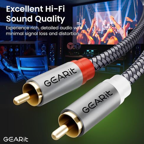 كابل GEARIT RCA (15 قدمًا) 2RCA ذكر إلى 2RCA كابلات صوت استريو من الذكور محمي محمي RCA Stereo Cable للمسرح المنزلي ، HDTV ، مكبرات الصوت ، أنظمة HI-FI ، صوت السيارة ، مكبرات صوت ، 15 قدمًا in Saudi Arabia