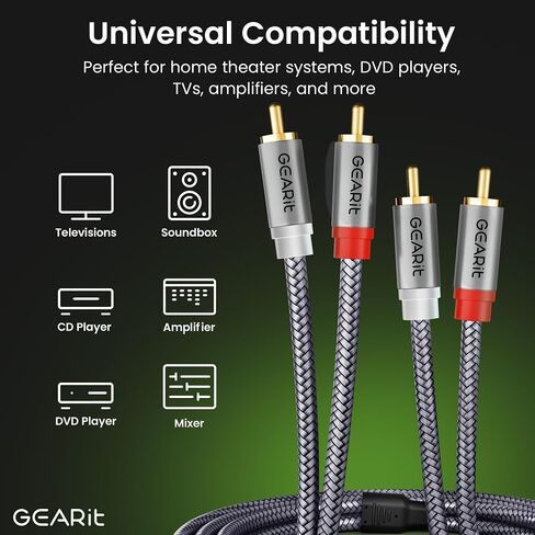 كابل GEARIT RCA (15 قدمًا) 2RCA ذكر إلى 2RCA كابلات صوت استريو من الذكور محمي محمي RCA Stereo Cable للمسرح المنزلي ، HDTV ، مكبرات الصوت ، أنظمة HI-FI ، صوت السيارة ، مكبرات صوت ، 15 قدمًا in Saudi Arabia