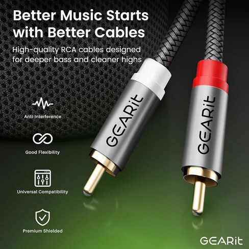 كابل GEARIT RCA (15 قدمًا) 2RCA ذكر إلى 2RCA كابلات صوت استريو من الذكور محمي محمي RCA Stereo Cable للمسرح المنزلي ، HDTV ، مكبرات الصوت ، أنظمة HI-FI ، صوت السيارة ، مكبرات صوت ، 15 قدمًا in Saudi Arabia