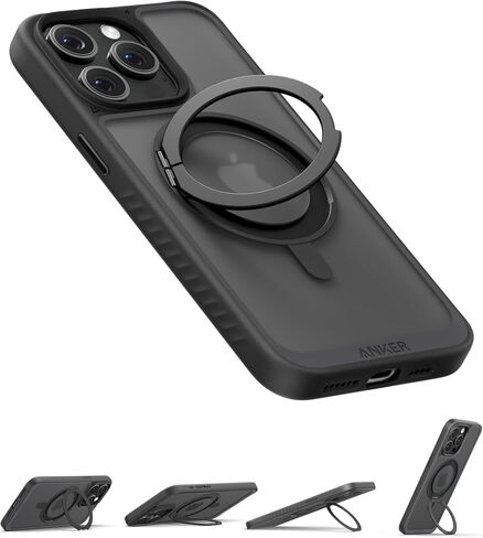 Anker Ultra Magnetic for iPhone 15 Pro Case with Sturdy 360° Ring Stand, Military-Grade Shockproof iPhone 15 Pro Kickstand Compatible with MagSafe(Black) in Saudi Arabia