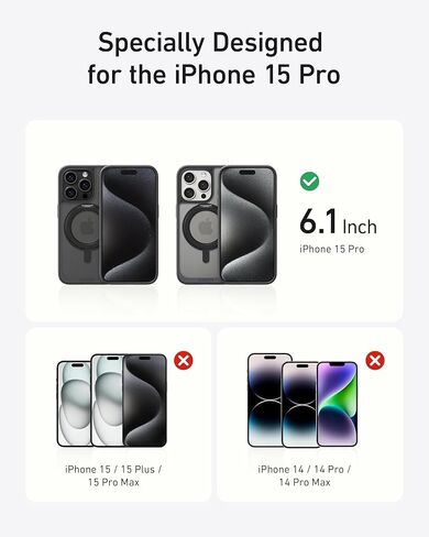 Anker Ultra Magnetic for iPhone 15 Pro Case with Sturdy 360° Ring Stand, Military-Grade Shockproof iPhone 15 Pro Kickstand Compatible with MagSafe(Black) in Saudi Arabia