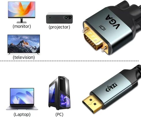DisplayPort to VGA Cable 25ft ، 1080p@60Hz محول ، ذكر إلى ذكر لمراقبة جهاز الكمبيوتر المحمول على سطح المكتب in Kuwait