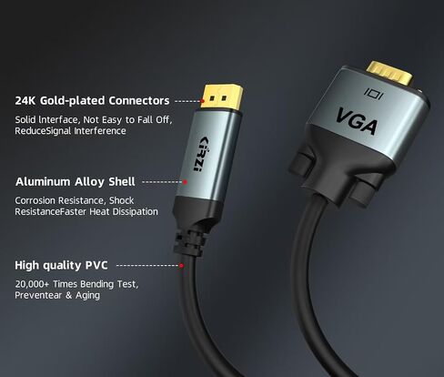 DisplayPort to VGA Cable 25ft ، 1080p@60Hz محول ، ذكر إلى ذكر لمراقبة جهاز الكمبيوتر المحمول على سطح المكتب in Kuwait