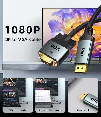 DisplayPort to VGA Cable 25ft ، 1080p@60Hz محول ، ذكر إلى ذكر لمراقبة جهاز الكمبيوتر المحمول على سطح المكتب in Kuwait