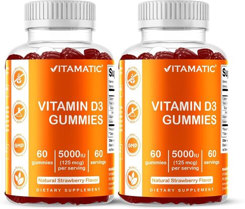 علكات Vitamatic فيتامين D3 - 5000 وحدة دولية لكل علكة - 60 علكة نباتية - طعم رائع - صحة العظام والأسنان والمزاج والمفاصل ووظيفة الجهاز المناعي in Kuwait