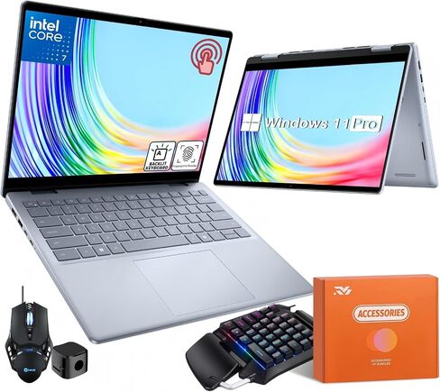 Dell Inspiron 14 7440 2-in-1 Business Business Captop ، 14 "FHD+ Screen Touch ، Core 7 150U (10 CORE ، حتى 5.4 GHz) ، 64 GB DDR5 RAM ، 2 TB SSD ، Wi-Fi 6E ، لوحة مفاتيح خلفية ، بصمات الأصابع ، Windows 11 Pro ، W/Accessorials in Kuwait