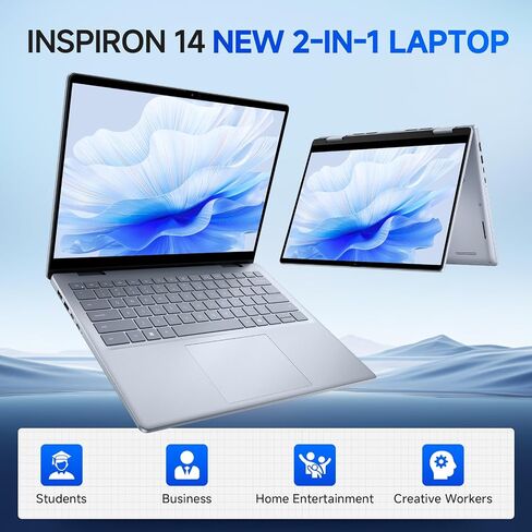 Dell Inspiron 14 7440 2-in-1 Business Business Captop ، 14 "FHD+ Screen Touch ، Core 7 150U (10 CORE ، حتى 5.4 GHz) ، 64 GB DDR5 RAM ، 2 TB SSD ، Wi-Fi 6E ، لوحة مفاتيح خلفية ، بصمات الأصابع ، Windows 11 Pro ، W/Accessorials in Kuwait