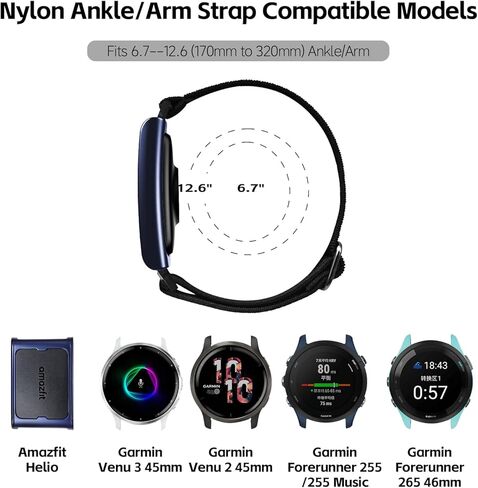 22mm Sport Stretchy Ankle/Arm Band Compatible with Amazfit Helio Strap, Quick Release Elastic Soft Nylon Bicep Band Replacement for Garmin Venu 3/Venu 2/Vivoactive 4/Forerunner 255 265 in Kuwait