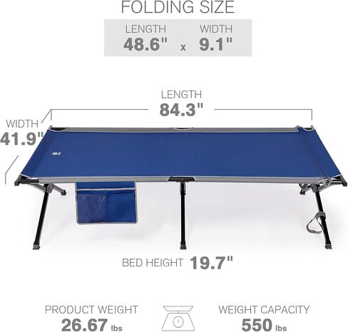 EVER ADVANCED Extra Wide Camping Cot for Adults Oversized XXL Sleeping Cots Folding Cot Bed with Carry Bag, 84.3" L x 41.9" W, Support to 550 lbs in Saudi Arabia