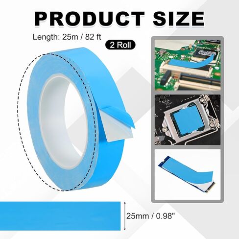 PATIKIL Thermal Adhesive Tape, 2 Rolls 25m x 25mm x 0.2mm Double Side Adhesive Thermal Conductive Tape for Heatsink LED GPU Modules Computer CPU IC Chip, Blue in Saudi Arabia