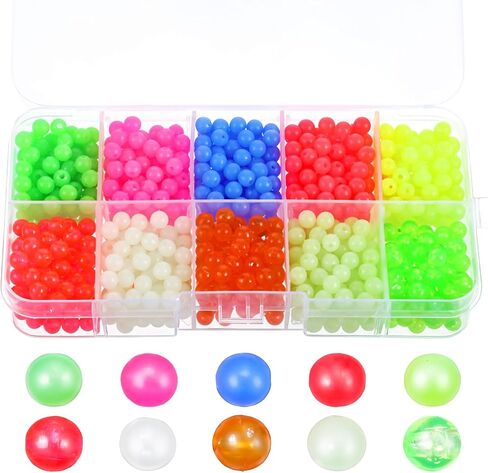 1000 Pcs 5mm Fishing Beads Accessories Set, Round Float Glow Fish Line Beads Hard Plastic Fishing Rig for Freshwater and Saltwater Fish Mix 10 Colors in Saudi Arabia