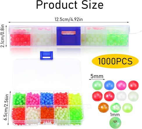 1000 Pcs 5mm Fishing Beads Accessories Set, Round Float Glow Fish Line Beads Hard Plastic Fishing Rig for Freshwater and Saltwater Fish Mix 10 Colors in Saudi Arabia