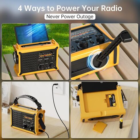 NOAA Weather Radio, 12000mAh Emergency Portable Radio, Hand Crank & Solar | AM/FM, 8500mm² Solar Panel, Rechargeable Battery, Flashlight, Reading Light, SOS and USB Charging for Camping and Emergencies in Kuwait