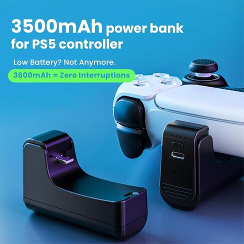 PS5 وحدة تحكم اللاسلك الشاحن اللاسلكي-xhiver بطارية محمولة من أجل DualSense ، 3500 مللي أمبير في الساعة ، +15 ساعة من عمر البطارية ، والعب أثناء شحن و USB-C لإكسسوارات PS5 ، الأسود in Kuwait